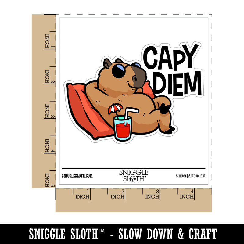 Carpe Diem Capybara Seize the Day Relaxing Waterproof Vinyl Phone Tablet Laptop Water Bottle Car Window Bumper Decal Sticker Set - 5 Pack
