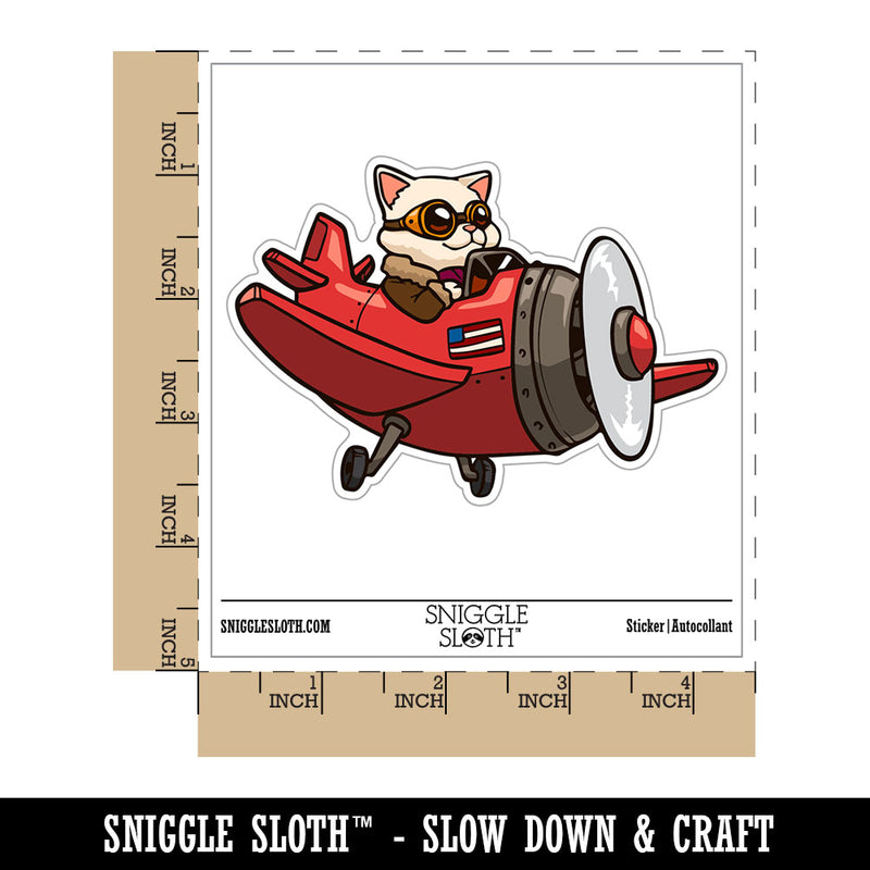 Cartoon Airplane Cat Pilot Aircraft Waterproof Vinyl Phone Tablet Laptop Water Bottle Car Window Bumper Decal Sticker Set - 5 Pack
