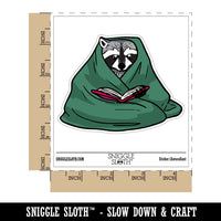 Cozy Raccoon Reading Book In Blanket Waterproof Vinyl Phone Tablet Laptop Water Bottle Car Window Bumper Decal Sticker Set - 5 Pack