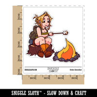 Cute Camper Girl Roasting Marshmallows Camping Fire Waterproof Vinyl Phone Tablet Laptop Water Bottle Car Window Bumper Decal Sticker Set - 5 Pack