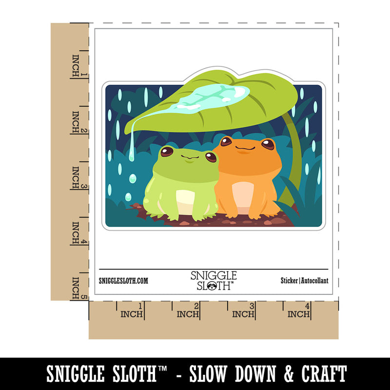 Cute Frog Couple Hiding From Rain Waterproof Vinyl Phone Tablet Laptop Water Bottle Car Window Bumper Decal Sticker Set - 5 Pack
