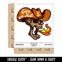 Give 'Em Hell Cowboy Hat Skull Breathing Fire Waterproof Vinyl Phone Tablet Laptop Water Bottle Car Window Bumper Decal Sticker Set - 5 Pack