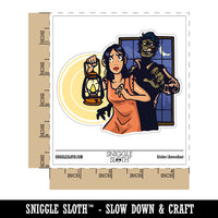 Horror Movie Girl with Lamp Zombie Monster Waterproof Vinyl Phone Tablet Laptop Water Bottle Car Window Bumper Decal Sticker Set - 5 Pack