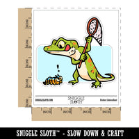 Hungry Lizard Hunting Caterpillar with Net Waterproof Vinyl Phone Tablet Laptop Water Bottle Car Window Bumper Decal Sticker Set - 5 Pack
