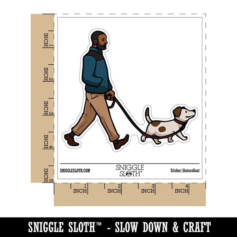 Man Walking Pet Dog Leash Waterproof Vinyl Phone Tablet Laptop Water Bottle Car Window Bumper Decal Sticker Set - 5 Pack
