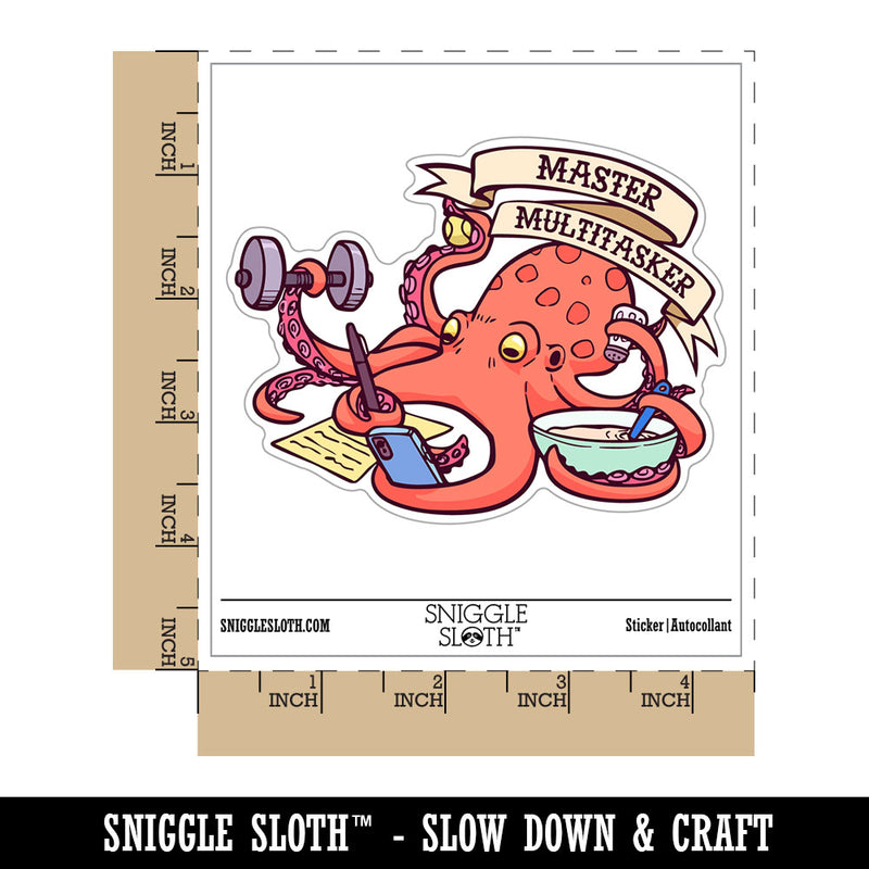 Master Multitasker Multitasking Octopus Tentacles Waterproof Vinyl Phone Tablet Laptop Water Bottle Car Window Bumper Decal Sticker Set - 5 Pack