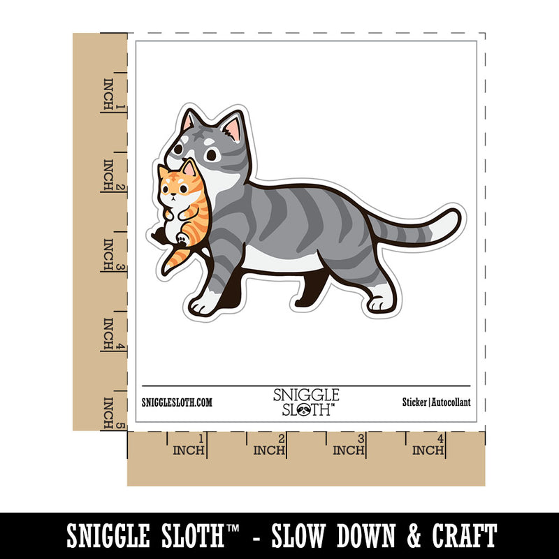Mother Tabby Cat Carrying Kitten Waterproof Vinyl Phone Tablet Laptop Water Bottle Car Window Bumper Decal Sticker Set - 5 Pack