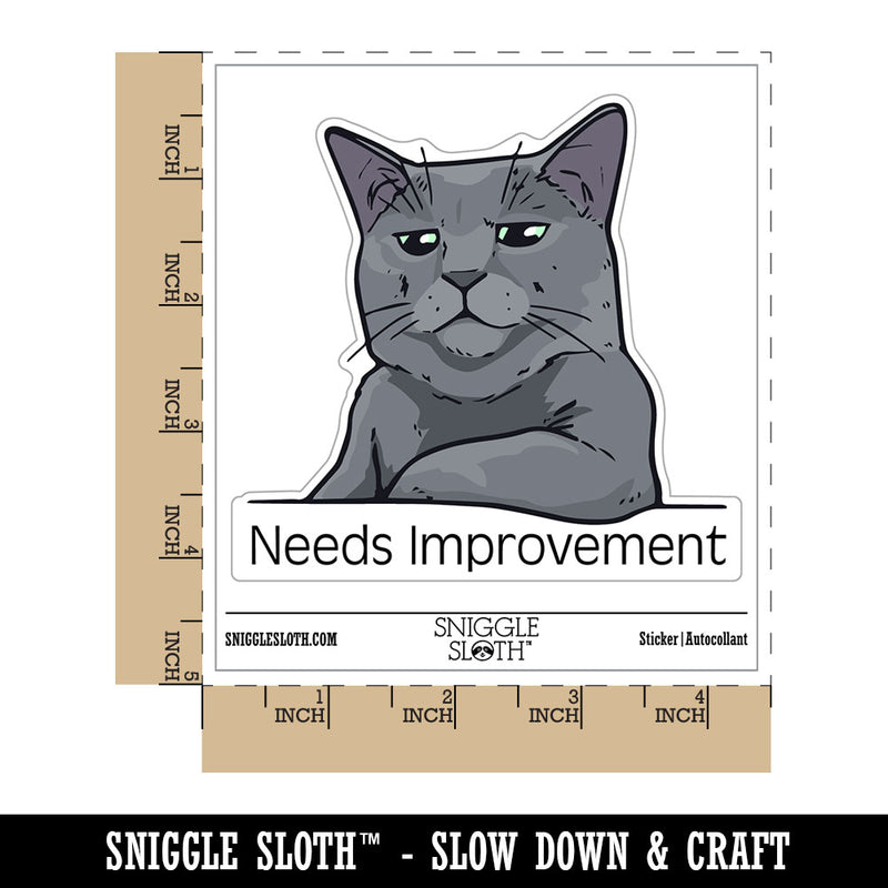 Needs Improvement Russian Blue Cat Condescending Unimpressed Waterproof Vinyl Phone Tablet Laptop Water Bottle Car Window Bumper Decal Sticker Set - 5 Pack