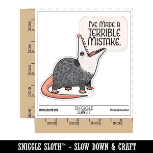 Opossum I've Made a Terrible Mistake Screaming Funny Waterproof Vinyl Phone Tablet Laptop Water Bottle Car Window Bumper Decal Sticker Set - 5 Pack