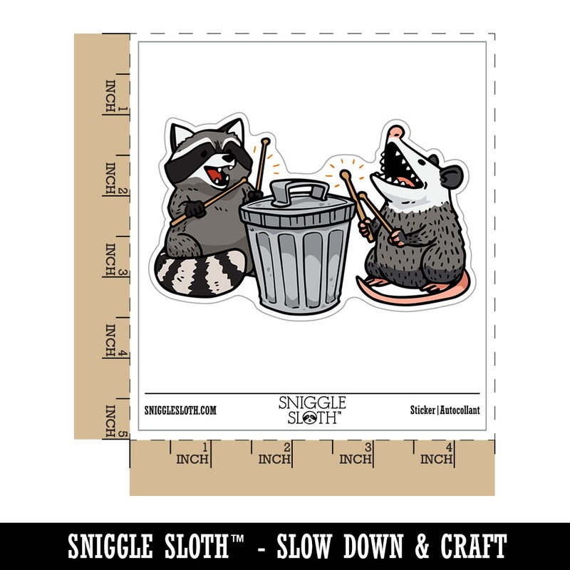 Raccoon and Opossum Drumming on Trash Can Waterproof Vinyl Phone Tablet Laptop Water Bottle Car Window Bumper Decal Sticker Set - 5 Pack