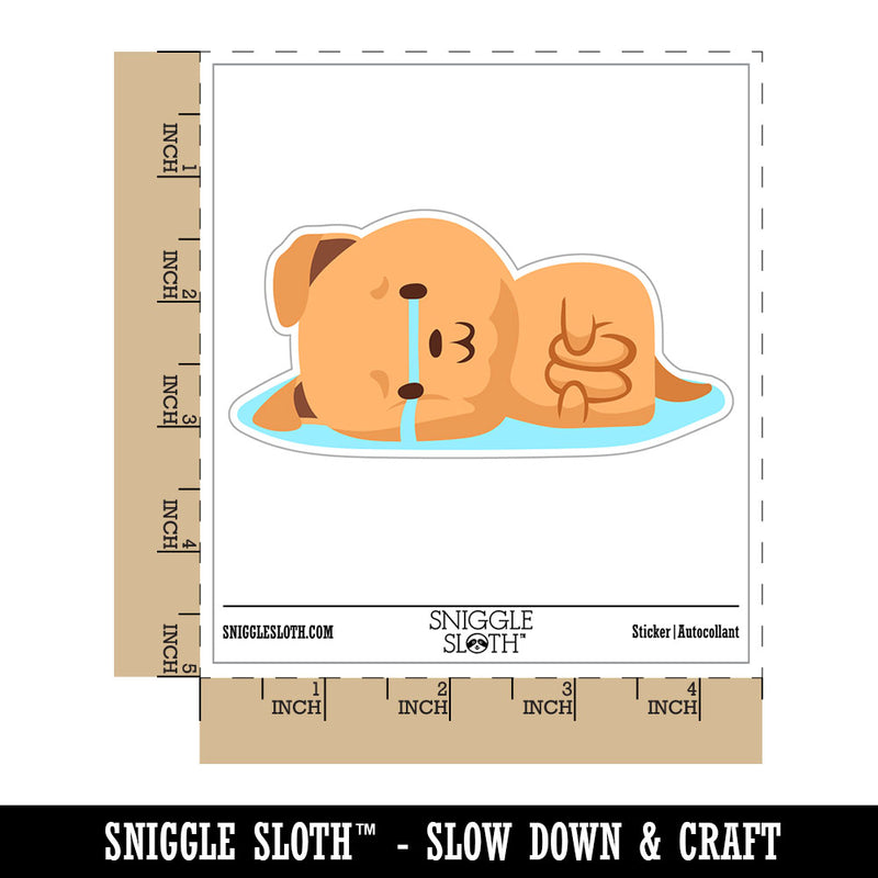 Sad Puppy Dog Crying Curled Waterproof Vinyl Phone Tablet Laptop Water Bottle Car Window Bumper Decal Sticker Set - 5 Pack