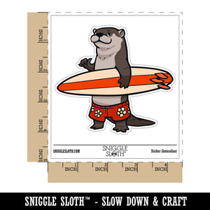 Surfer Otter with Surfboard Shaka Hand Waterproof Vinyl Phone Tablet Laptop Water Bottle Car Window Bumper Decal Sticker Set - 5 Pack
