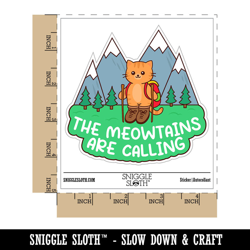 The Meowtains Are Calling Hiking Cat Waterproof Vinyl Phone Tablet Laptop Water Bottle Car Window Bumper Decal Sticker Set - 5 Pack