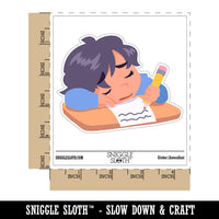 Tired Sleeping Child Doing Homework Waterproof Vinyl Phone Tablet Laptop Water Bottle Car Window Bumper Decal Sticker Set - 5 Pack