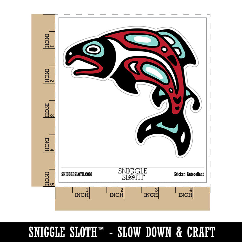 Tribal Native American Salmon Fish Totem Waterproof Vinyl Phone Tablet Laptop Water Bottle Car Window Bumper Decal Sticker Set - 5 Pack