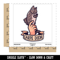 Water Bottle Sticker Set Carpe Diem Funny Hand Holding Fish Carp Cute Waterproof Vinyl Stickers Pack Decal, Skateboard, Laptop, Car, Window, Bumper - 5 Pack