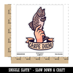 Water Bottle Sticker Set Carpe Diem Funny Hand Holding Fish Carp Cute Waterproof Vinyl Stickers Pack Decal, Skateboard, Laptop, Car, Window, Bumper - 5 Pack