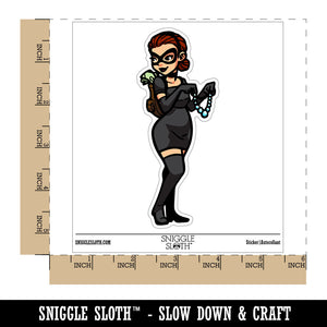 Water Bottle Sticker Set Cat Burglar Thief Woman Stealing Necklace Cute Waterproof Vinyl Stickers Pack Decal, Skateboard, Laptop, Car, Window, Bumper - 5 Pack