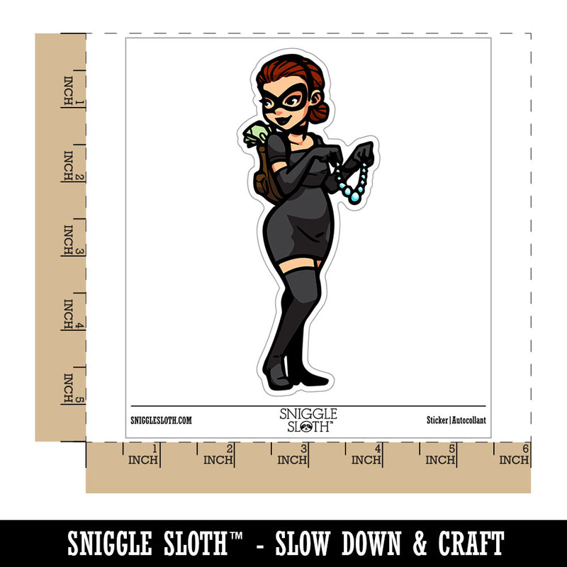 Water Bottle Sticker Set Cat Burglar Thief Woman Stealing Necklace Cute Waterproof Vinyl Stickers Pack Decal, Skateboard, Laptop, Car, Window, Bumper - 5 Pack