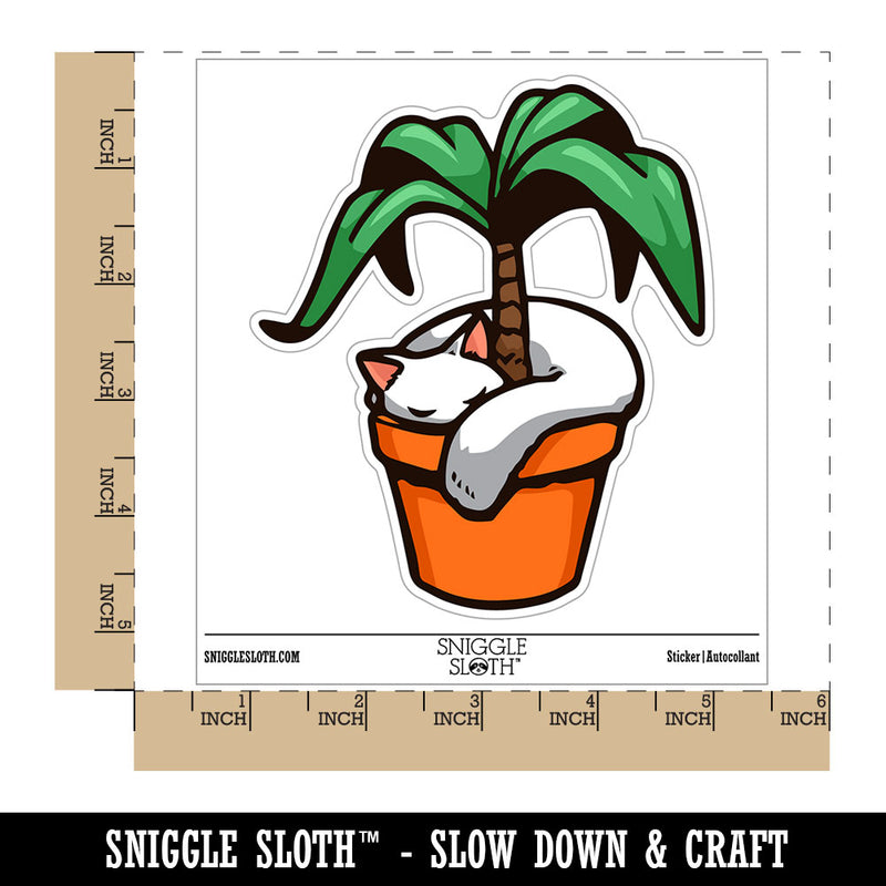 Water Bottle Sticker Set Cat Sleeping In Tree Plant Pot Cute Waterproof Vinyl Stickers Pack Decal, Skateboard, Laptop, Car, Window, Bumper - 5 Pack