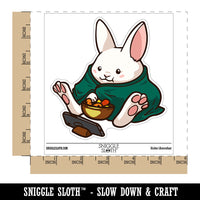 Water Bottle Sticker Set Cozy Bunny Rabbit Eating Snacks Watching Shows Cute Waterproof Vinyl Stickers Pack Decal, Skateboard, Laptop, Car, Window, Bumper - 5 Pack