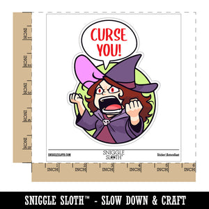 Water Bottle Sticker Set Curse You Angry Cartoon Witch Halloween Cute Waterproof Vinyl Stickers Pack Decal, Skateboard, Laptop, Car, Window, Bumper - 5 Pack