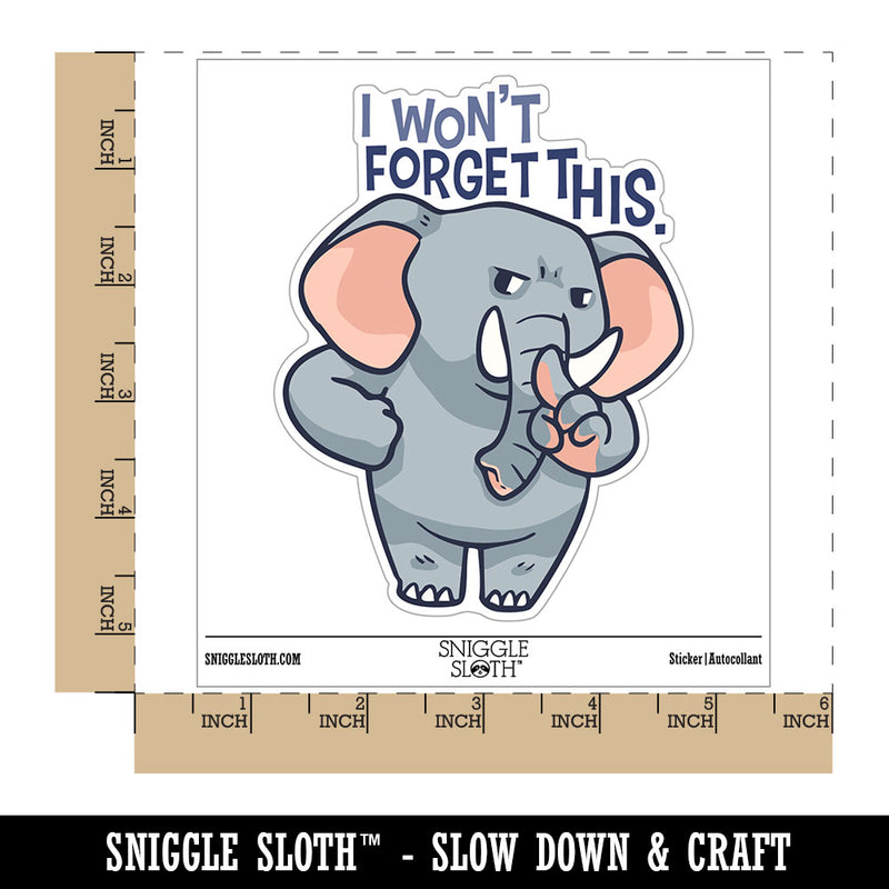 Water Bottle Sticker Set I Wont Forget This Elephant Cartoon Cute Waterproof Vinyl Stickers Pack Decal, Skateboard, Laptop, Car, Window, Bumper - 5 Pack