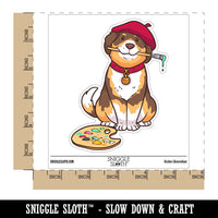 Water Bottle Sticker Set Painter Dog Artist Paintbrush Palette Cute Waterproof Vinyl Stickers Pack Decal, Skateboard, Laptop, Car, Window, Bumper - 5 Pack