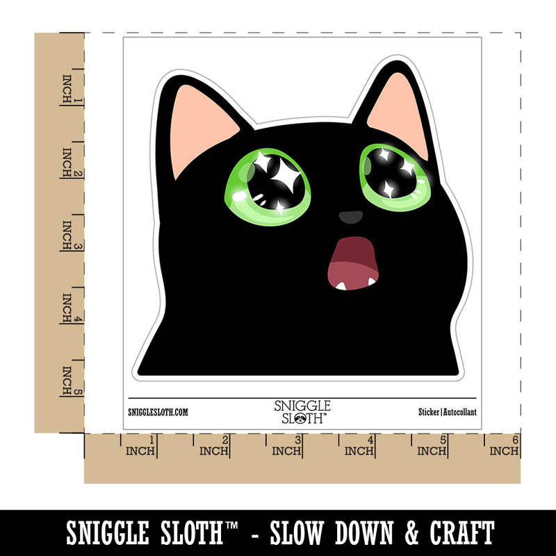 Amazed Cat with Sparkly Star Eyes Waterproof Vinyl Phone Tablet Laptop Water Bottle Car Window Bumper Decal Sticker Set - 5 Pack