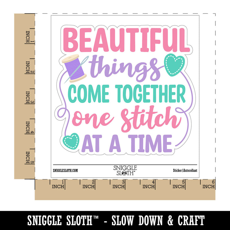 Beautiful Things Come Together One Stitch At A Time Waterproof Vinyl Phone Tablet Laptop Water Bottle Car Window Bumper Decal Sticker Set - 5 Pack