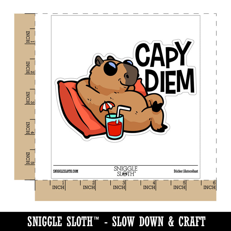 Carpe Diem Capybara Seize the Day Relaxing Waterproof Vinyl Phone Tablet Laptop Water Bottle Car Window Bumper Decal Sticker Set - 5 Pack