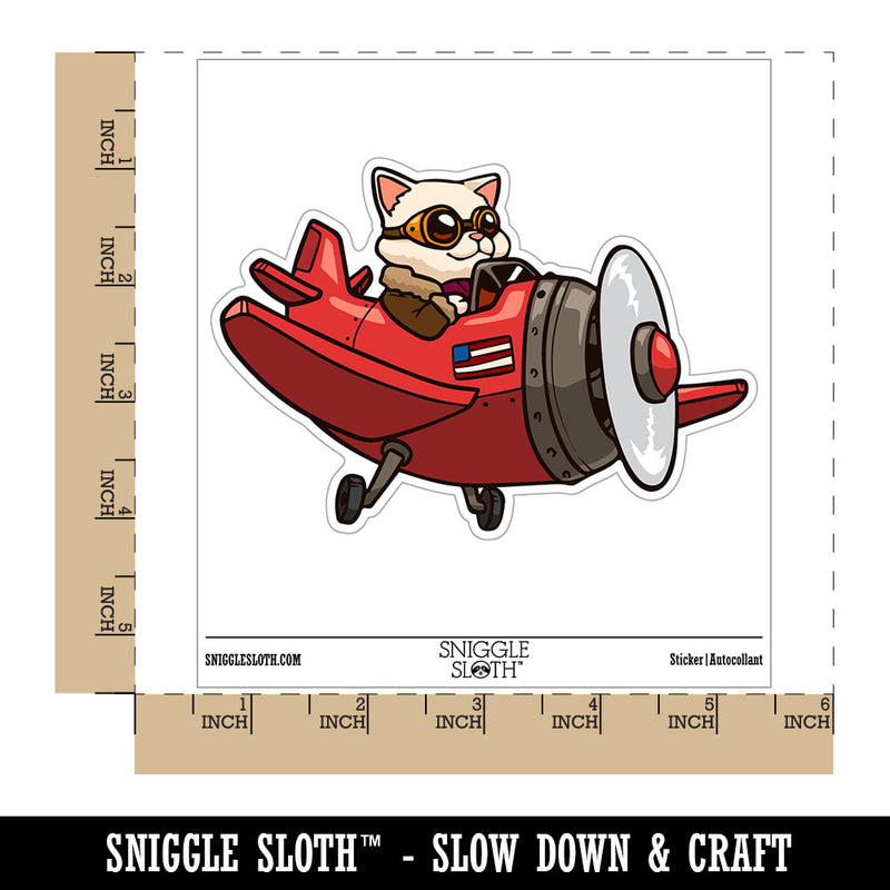 Cartoon Airplane Cat Pilot Aircraft Waterproof Vinyl Phone Tablet Laptop Water Bottle Car Window Bumper Decal Sticker Set - 5 Pack