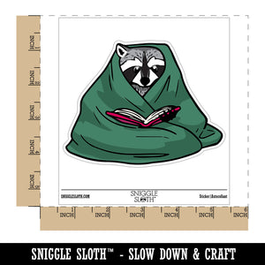 Cozy Raccoon Reading Book In Blanket Waterproof Vinyl Phone Tablet Laptop Water Bottle Car Window Bumper Decal Sticker Set - 5 Pack