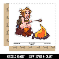 Cute Camper Girl Roasting Marshmallows Camping Fire Waterproof Vinyl Phone Tablet Laptop Water Bottle Car Window Bumper Decal Sticker Set - 5 Pack
