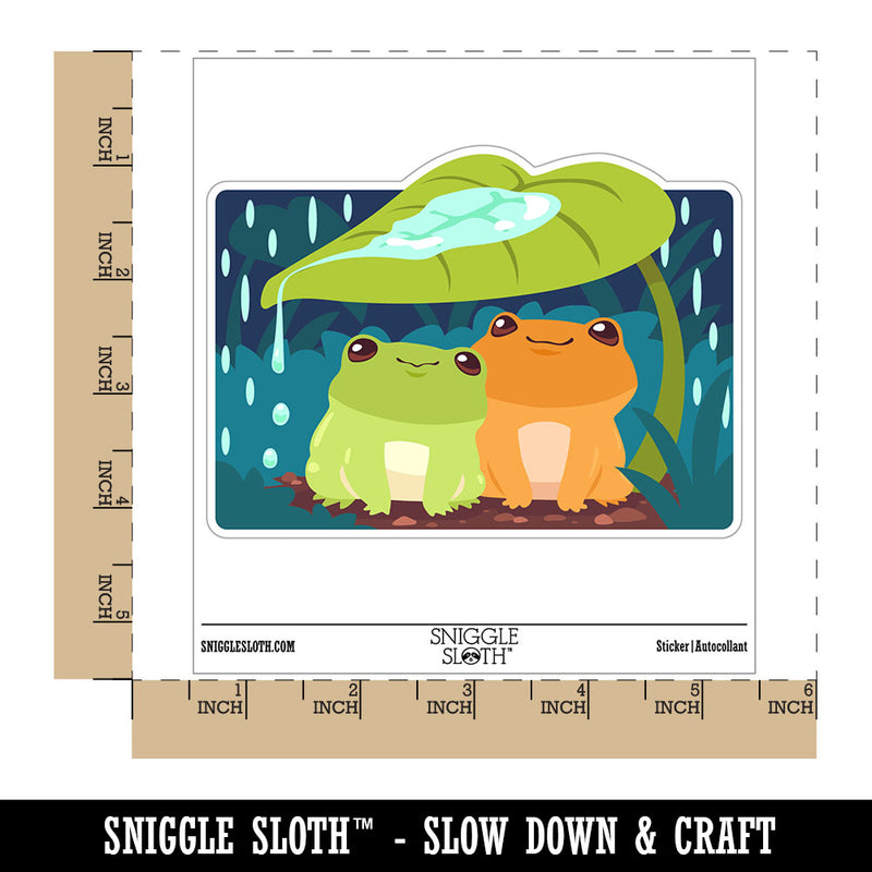 Cute Frog Couple Hiding From Rain Waterproof Vinyl Phone Tablet Laptop Water Bottle Car Window Bumper Decal Sticker Set - 5 Pack