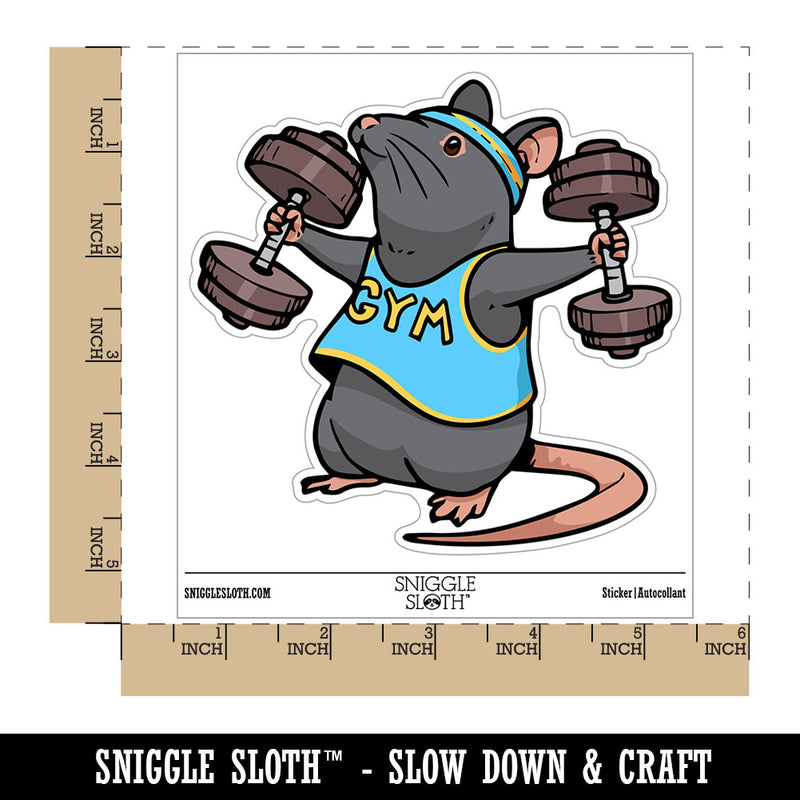 Cute Funny Gym Rat with Dumbbells and Sweatband Rodent Waterproof Vinyl Phone Tablet Laptop Water Bottle Car Window Bumper Decal Sticker Set - 5 Pack