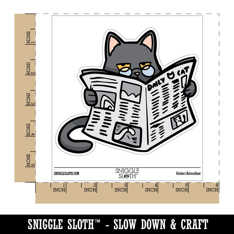 Disappointed Unimpressed Cat with Newspaper Waterproof Vinyl Phone Tablet Laptop Water Bottle Car Window Bumper Decal Sticker Set - 5 Pack