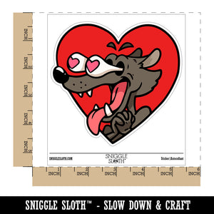 Enamored Infatuated Cartoon Wolf Heart Popping Eyes Waterproof Vinyl Phone Tablet Laptop Water Bottle Car Window Bumper Decal Sticker Set - 5 Pack