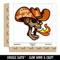 Give 'Em Hell Cowboy Hat Skull Breathing Fire Waterproof Vinyl Phone Tablet Laptop Water Bottle Car Window Bumper Decal Sticker Set - 5 Pack