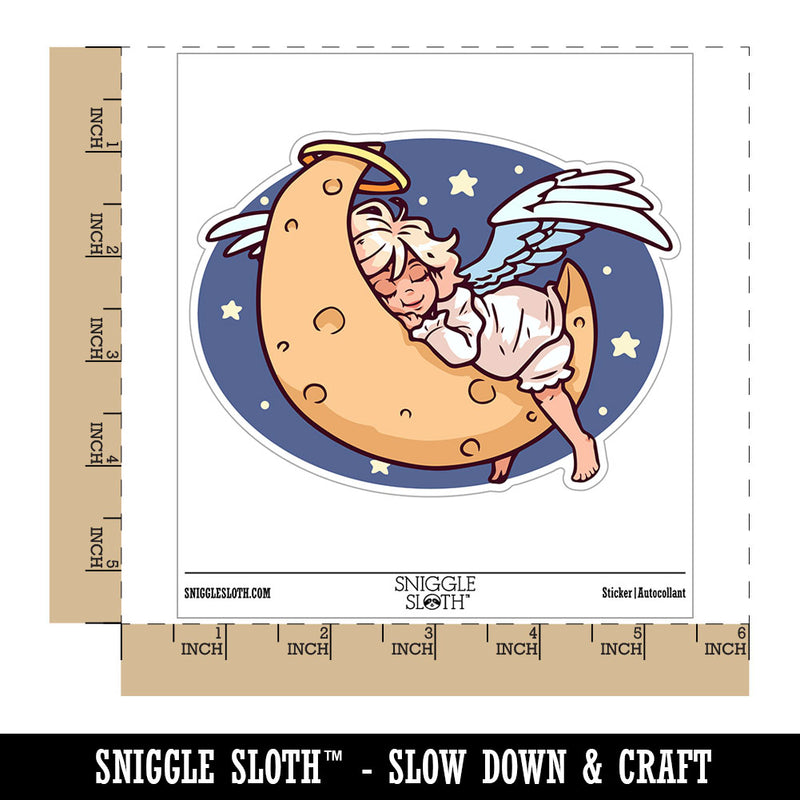 Good Night Angel Cherub Baby Sleeping on Moon Waterproof Vinyl Phone Tablet Laptop Water Bottle Car Window Bumper Decal Sticker Set - 5 Pack