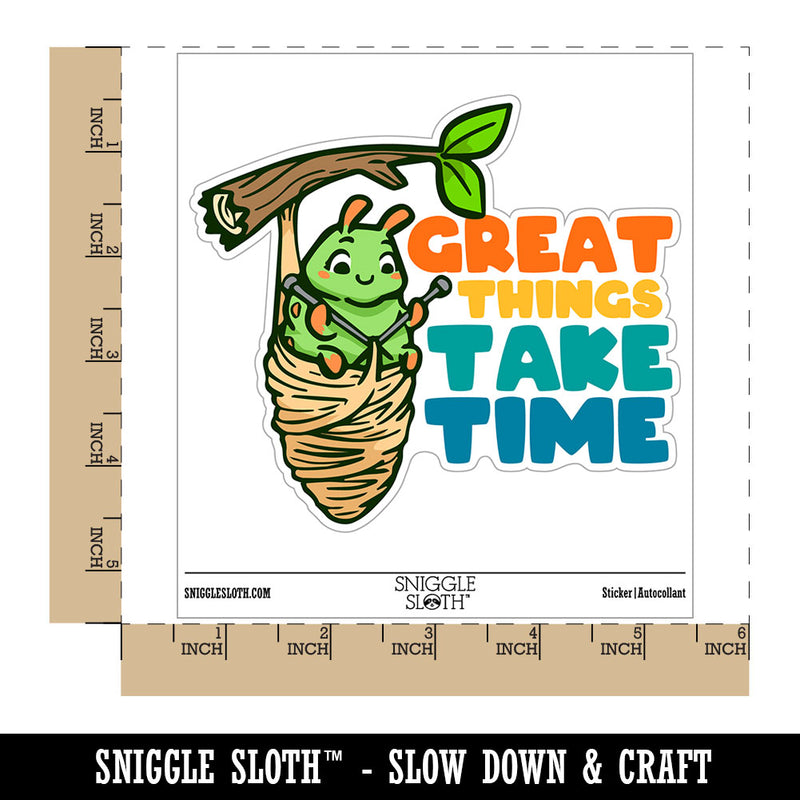 Great Things Take Time Caterpillar Knitting Coccoon Waterproof Vinyl Phone Tablet Laptop Water Bottle Car Window Bumper Decal Sticker Set - 5 Pack
