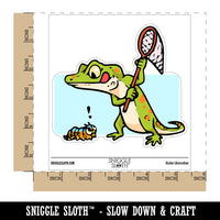 Hungry Lizard Hunting Caterpillar with Net Waterproof Vinyl Phone Tablet Laptop Water Bottle Car Window Bumper Decal Sticker Set - 5 Pack