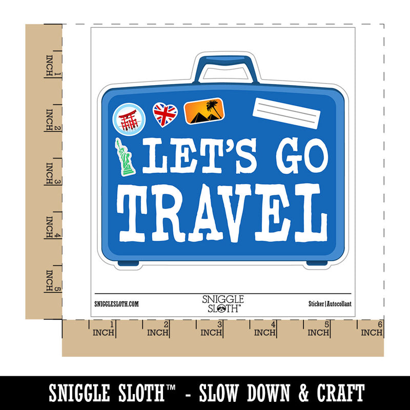 Let's Go Travel Suitcase Waterproof Vinyl Phone Tablet Laptop Water Bottle Car Window Bumper Decal Sticker Set - 5 Pack
