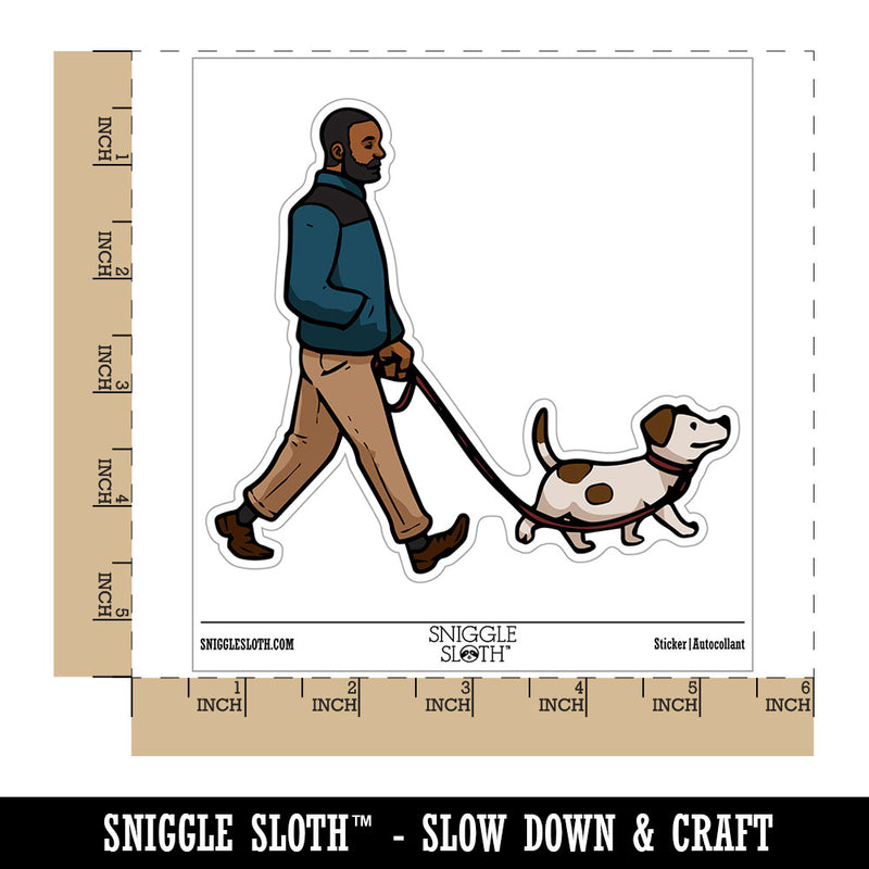 Man Walking Pet Dog Leash Waterproof Vinyl Phone Tablet Laptop Water Bottle Car Window Bumper Decal Sticker Set - 5 Pack