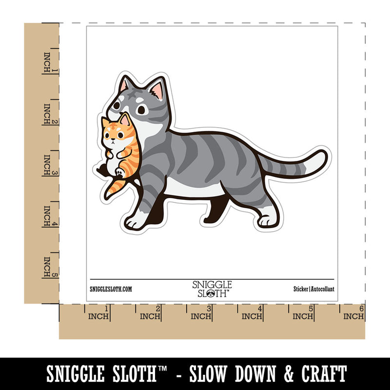 Mother Tabby Cat Carrying Kitten Waterproof Vinyl Phone Tablet Laptop Water Bottle Car Window Bumper Decal Sticker Set - 5 Pack