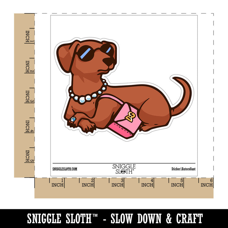 Posh Rich Snobby Dachshund Dog Sunglasses Purse Waterproof Vinyl Phone Tablet Laptop Water Bottle Car Window Bumper Decal Sticker Set - 5 Pack