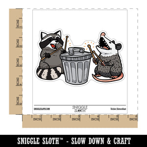 Raccoon and Opossum Drumming on Trash Can Waterproof Vinyl Phone Tablet Laptop Water Bottle Car Window Bumper Decal Sticker Set - 5 Pack