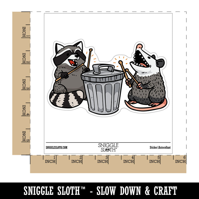 Raccoon and Opossum Drumming on Trash Can Waterproof Vinyl Phone Tablet Laptop Water Bottle Car Window Bumper Decal Sticker Set - 5 Pack