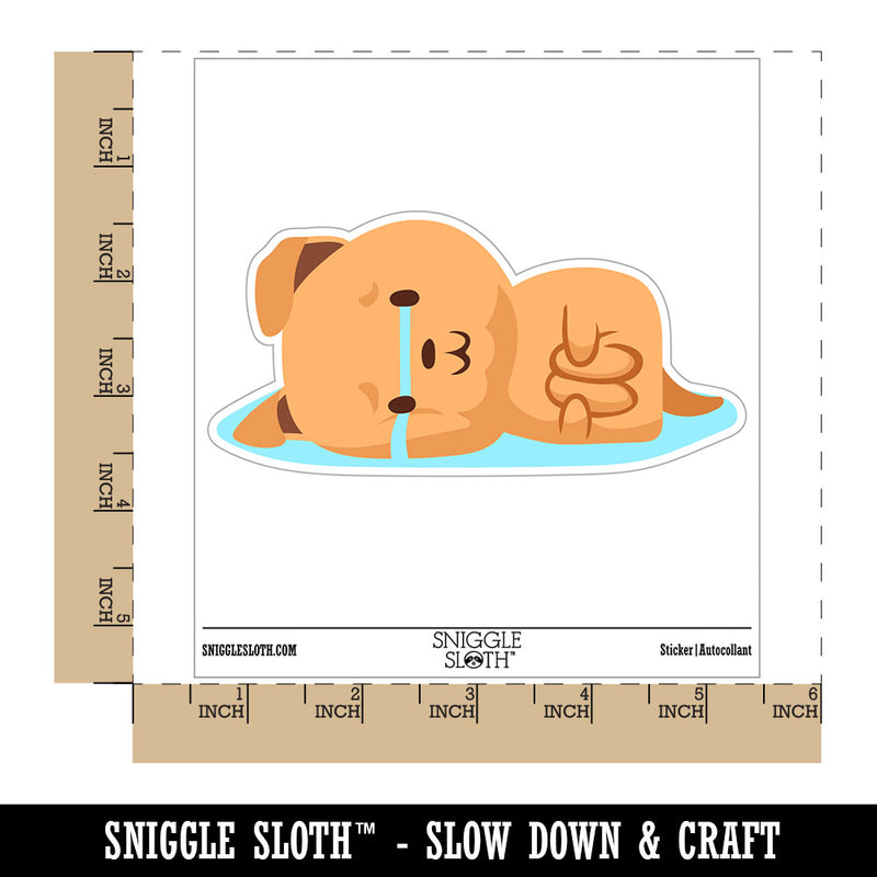Sad Puppy Dog Crying Curled Waterproof Vinyl Phone Tablet Laptop Water Bottle Car Window Bumper Decal Sticker Set - 5 Pack