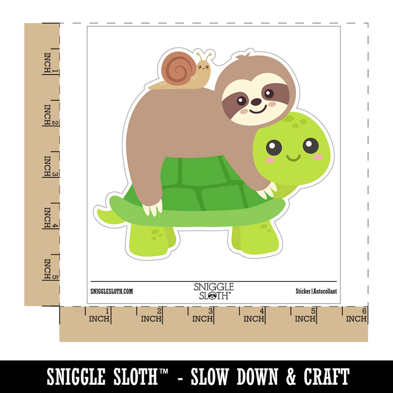 Sloth Riding Turtle Waterproof Vinyl Phone Tablet Laptop Water Bottle Car Window Bumper Decal Sticker Set - 5 Pack